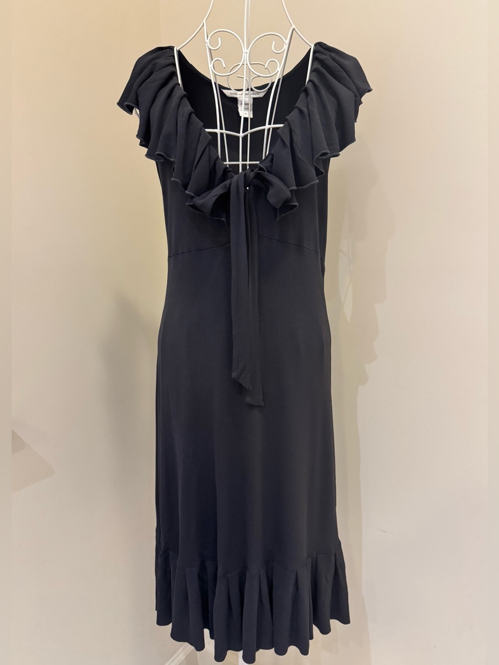 Diane von Furstenberg Dark Gray Ruffle-Trim Mini Dress Size 10